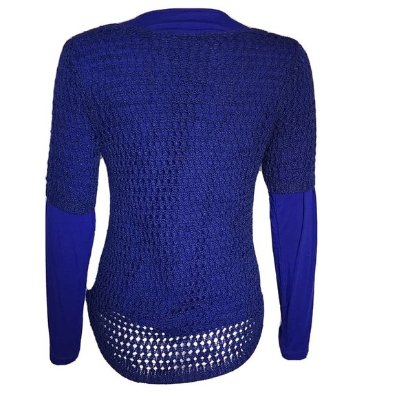 CHICOS Solid All Blue Layered Knit Long Sleeve Top Size 0 Womens S Small/4 - Picture 3 of 7